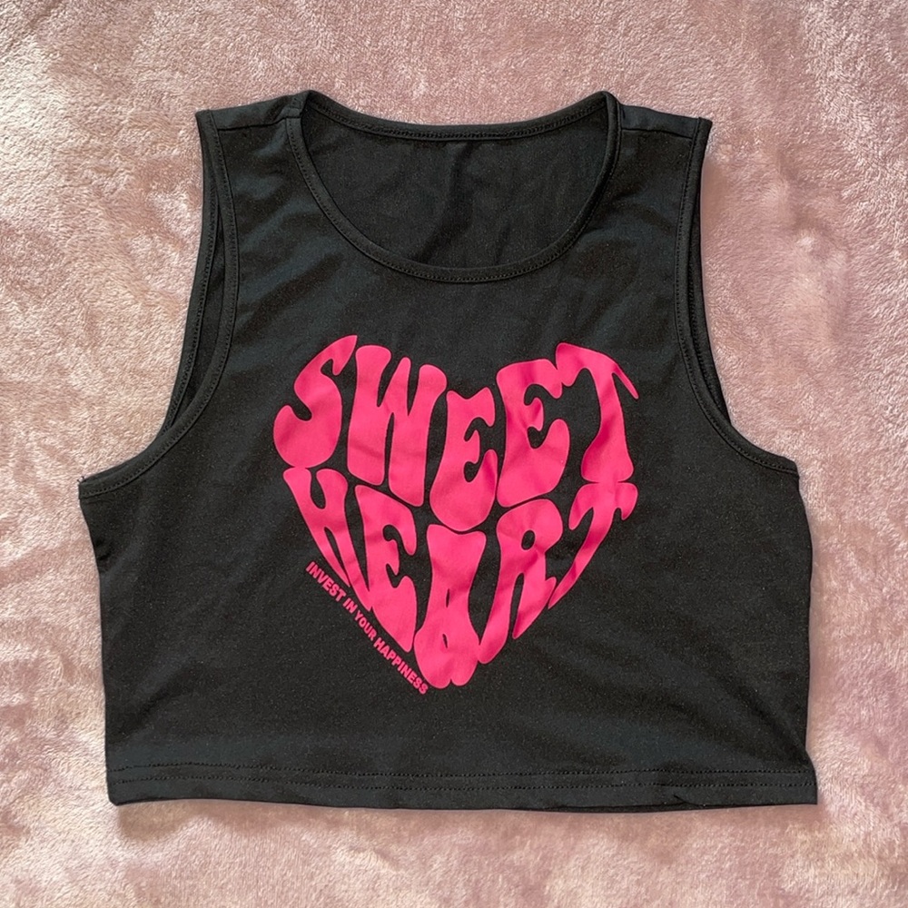 SWEETHEART BLACK & PINK CROPPED TANK 💖